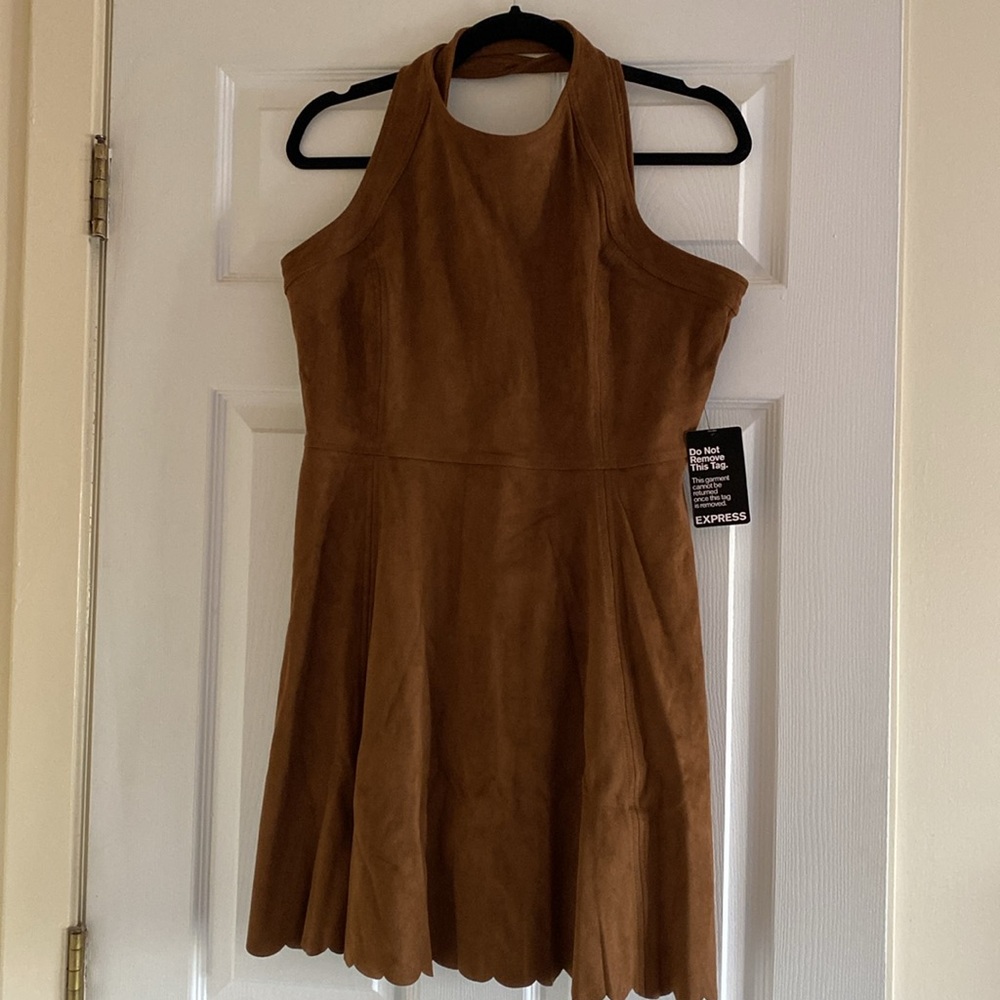 NWT Express Faux Suede Halter Skater Dress Large